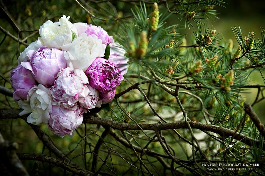 Hochzeitsfloristik Hochzeitsblumen Braustrauß Biedermeier Pfingstrosenweiß lila pink pastell